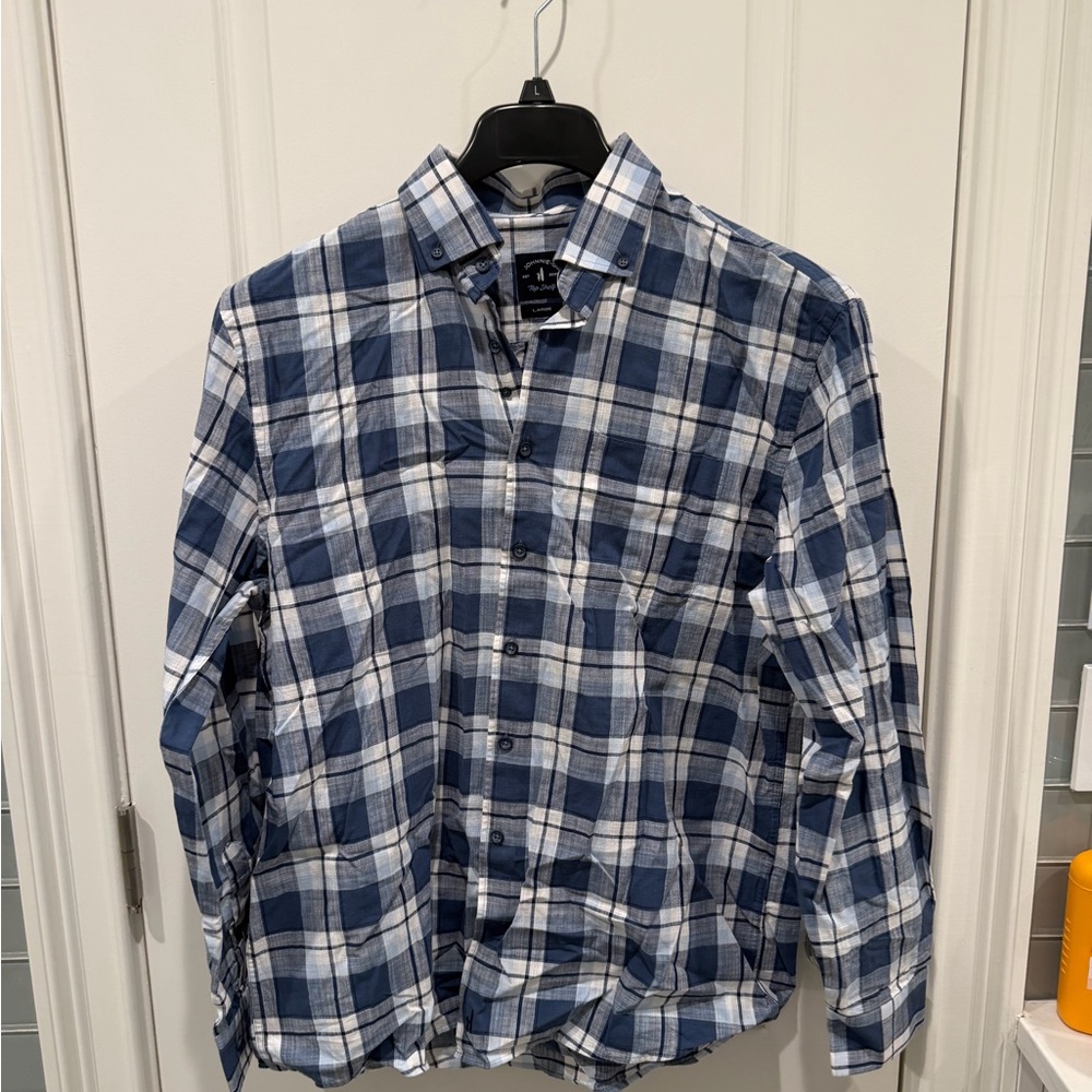 johnnie-O Navy and White Checkered Men's Shirt